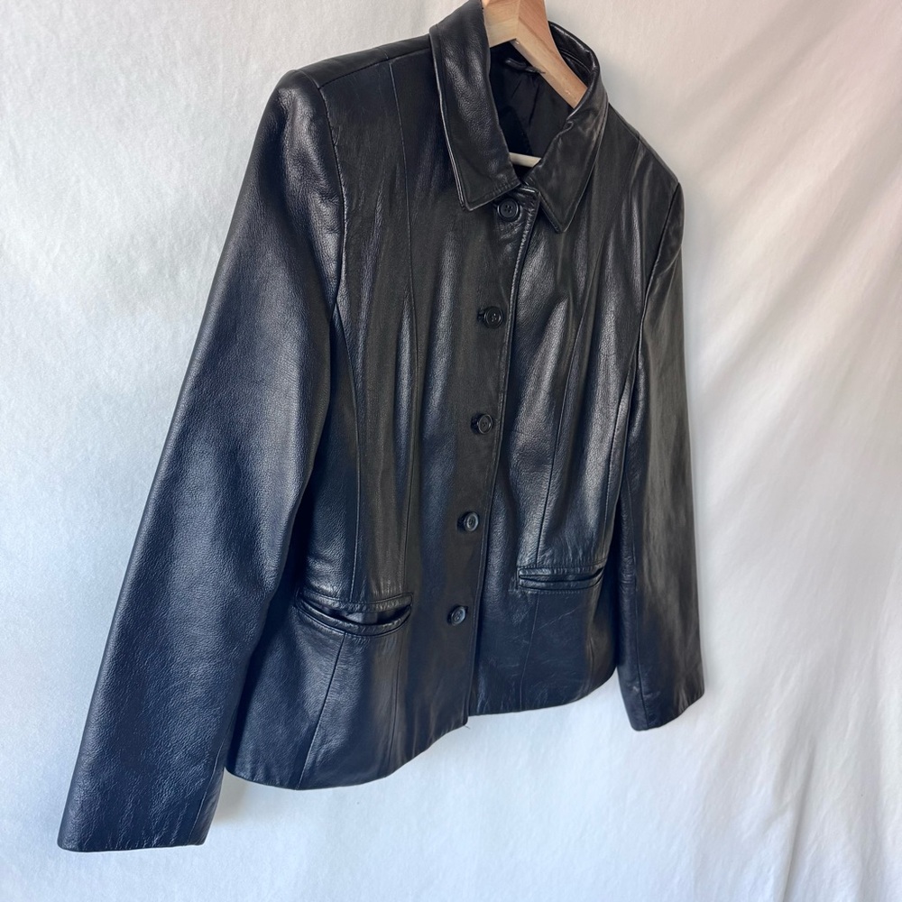 Preston & York Black Leather Button-Front Jacket - Picture 7 of 12